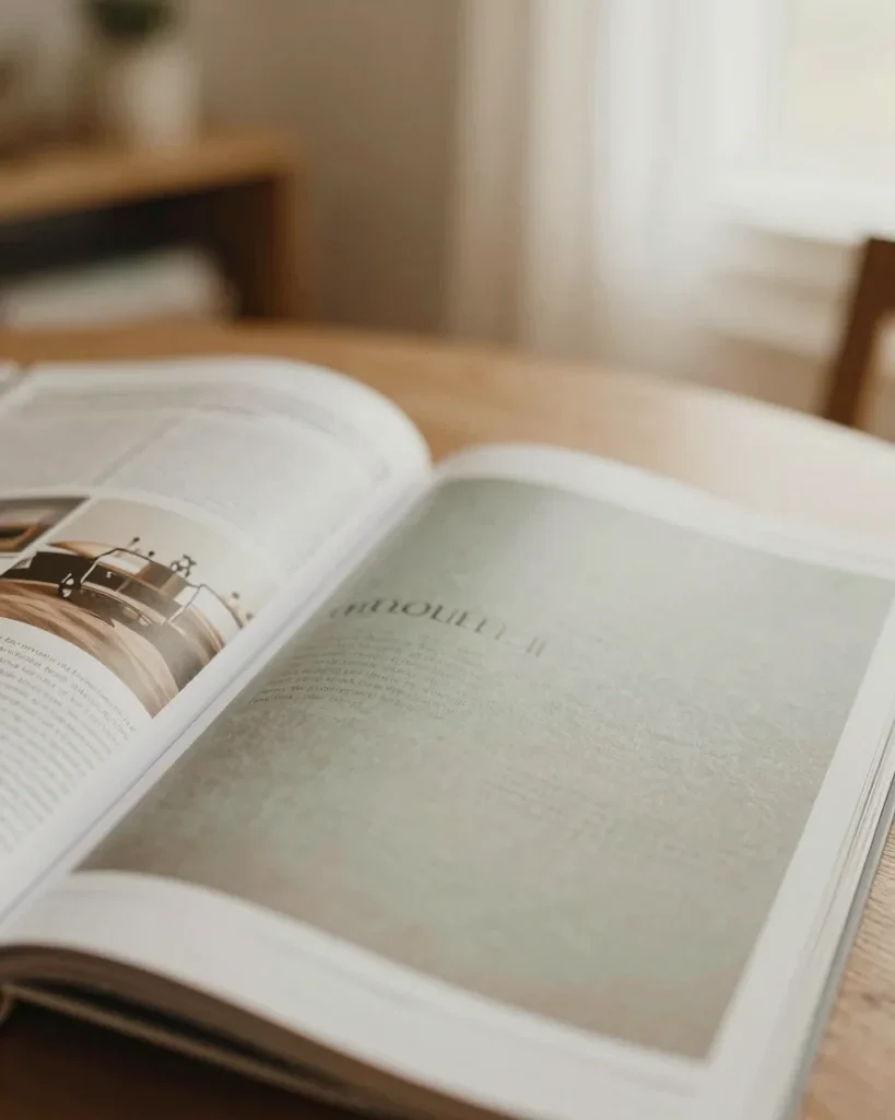 Open book on a wooden table by a sunny window